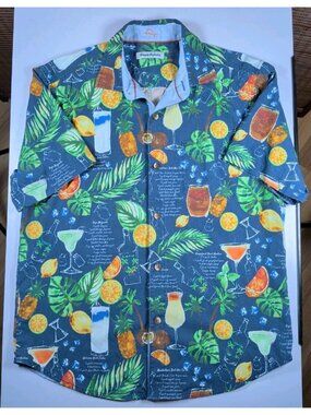 Size M - Tommy Bahama Island Zone Social Camp - Muse Blue - OG Wooden Buttons